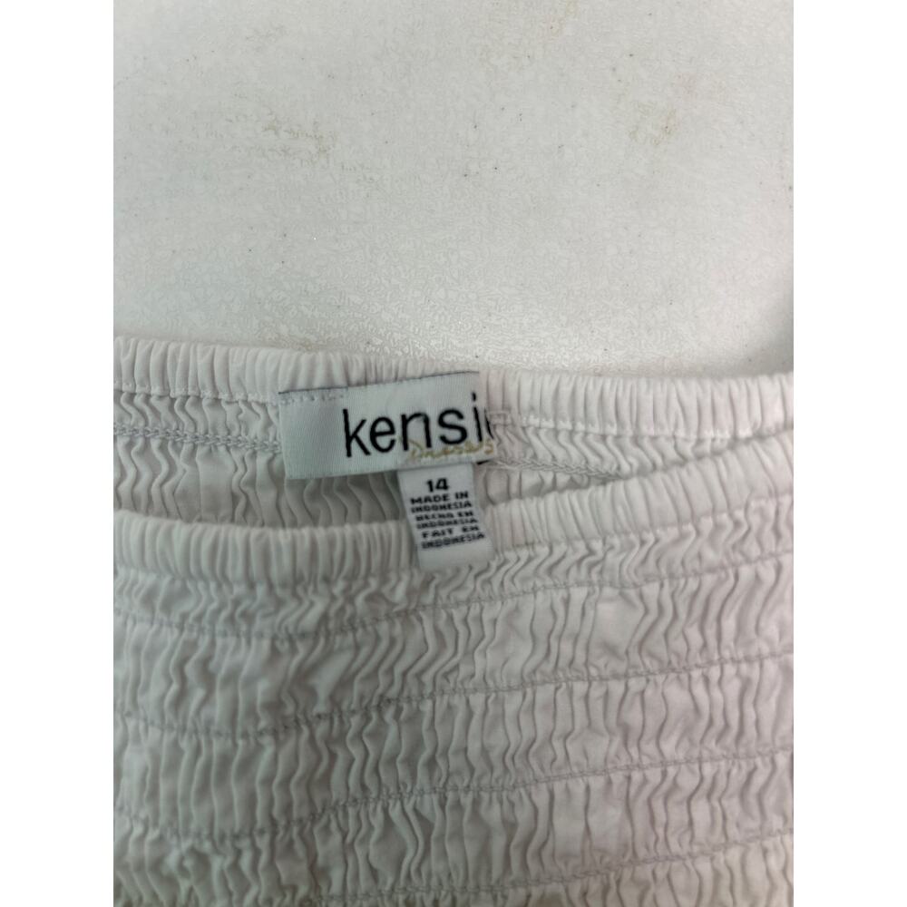Kensie White Eyelet Midi Dress Smocked Cottagecore Puffy Sleeve in Size 14 - Picture 5 of 6